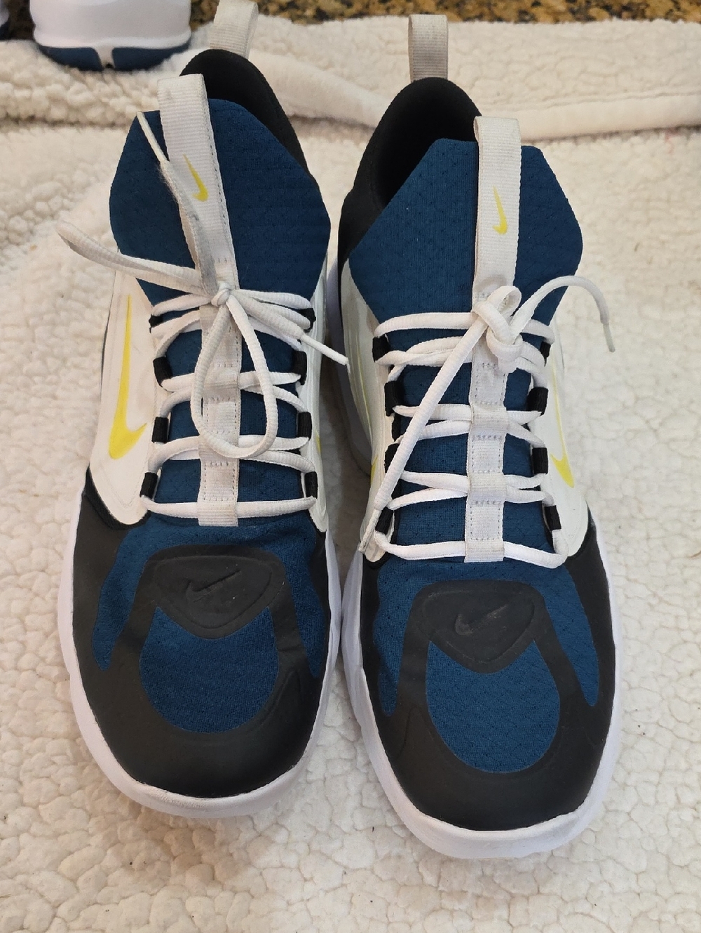 Nike Blue, White & Black Athletic Sneakers with Yellow Swoosh